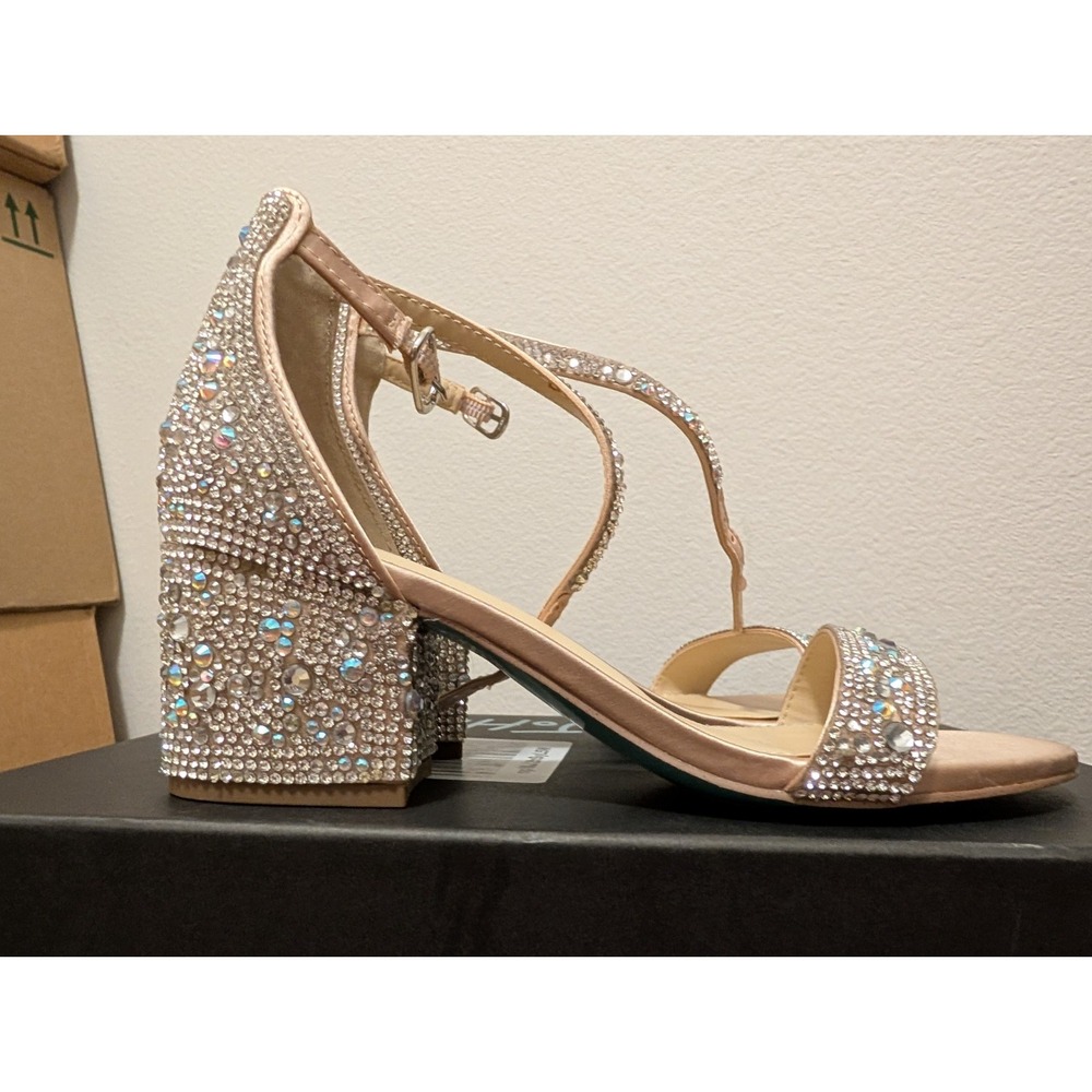 Blue by Betsey Johnson Women Shoes 5‎ M Mari Block Heel Sandal Rhinestones